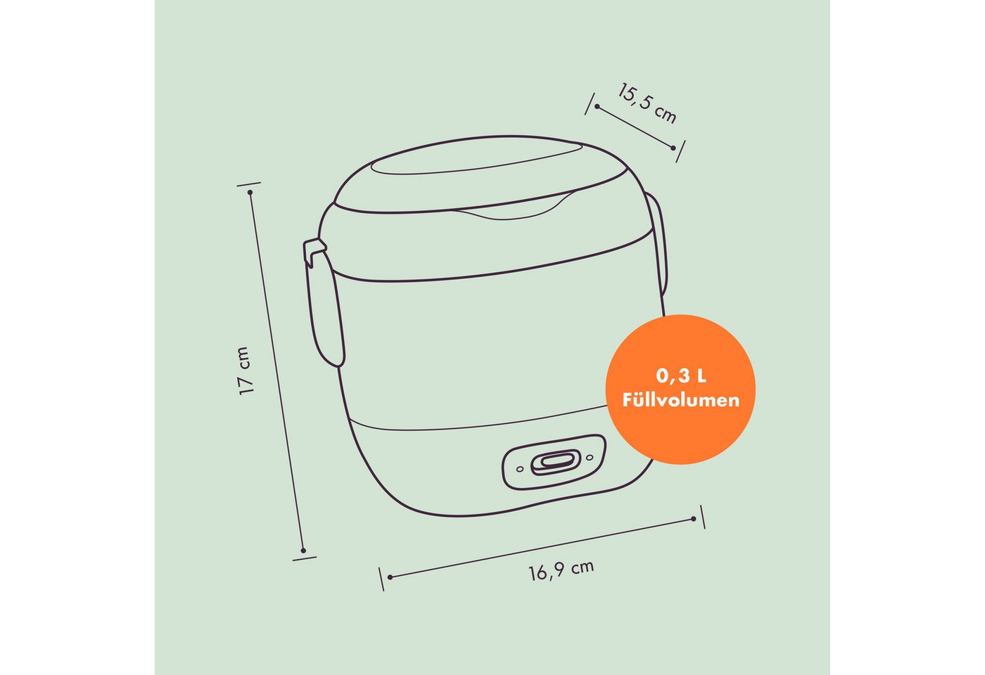 Reishunger Reiskocher Mini – 0,3 L– Keramikbeschichtung – 2 Portionen – in 4 Farben, 120 W, Handliche Größe für kleine Haushalte und unterwegs – Bild 5 von 5