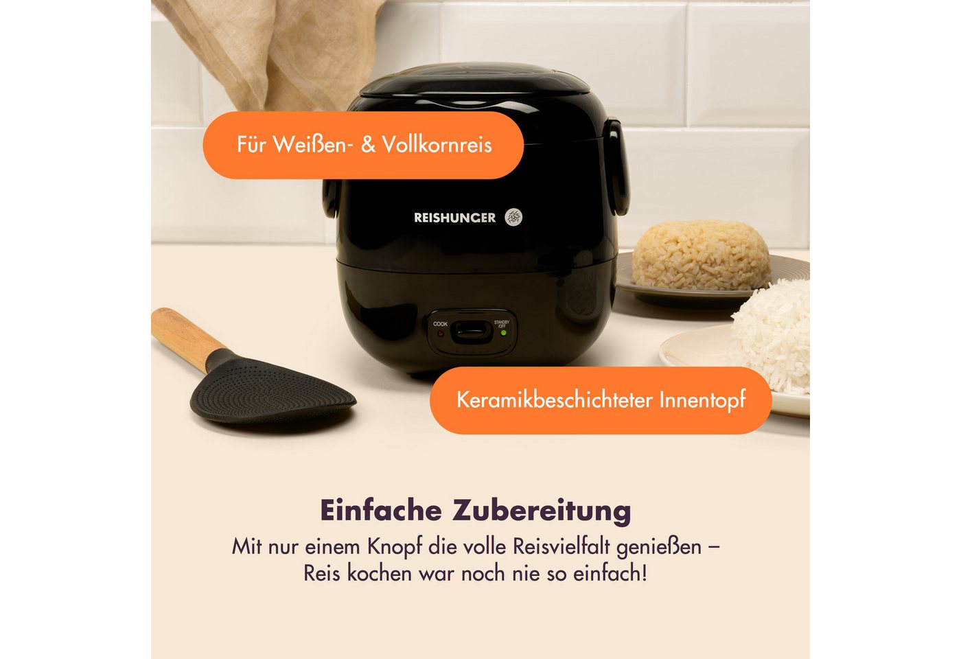 Reishunger Reiskocher Mini Modell – 0,3 L – 1-2 Portionen – Starter Set mit 8 Reissorten – Bild 4 von 5