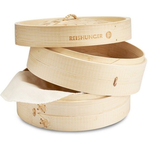 Reishunger Schongarer Bambusdämpfer in 20 cm oder 25 cm, Inkl. 2 Baumwolltücher