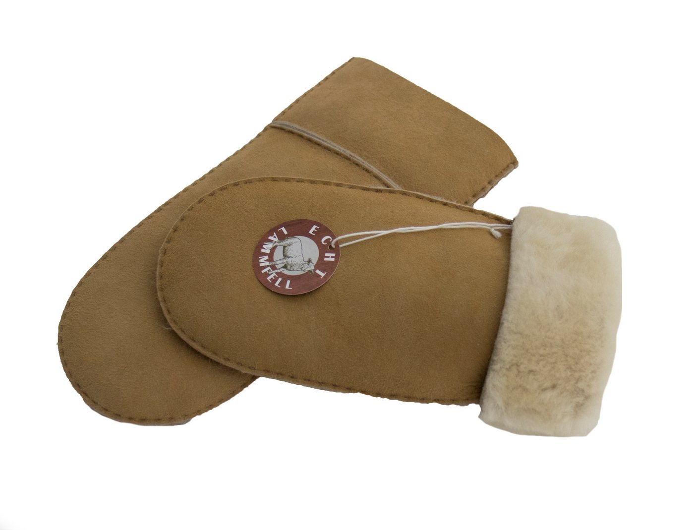 Reissner Lammfelle Lederhandschuhe Fäustlinge Faust Handschuhe Lammfell mit Veloursleder (2-St) mit umgeschlagbarem Rand – Bild 2 von 5