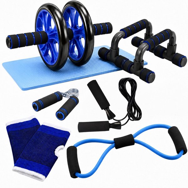 relaxdays AB-Roller 9-teiliges Fitness Set (9-St), blau
