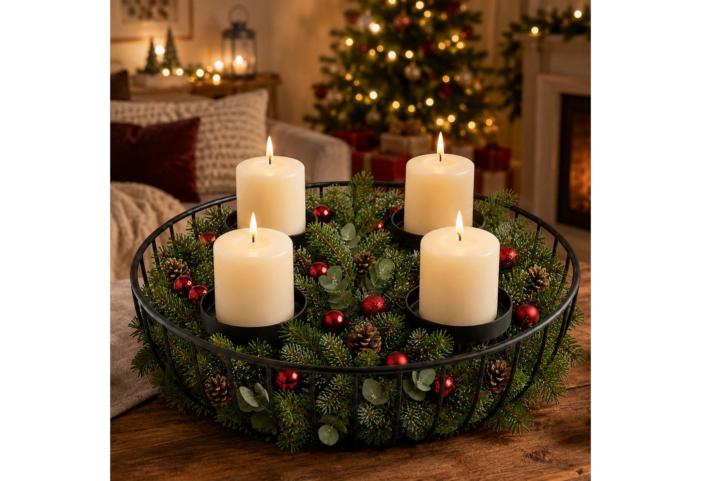 relaxdays Adventskranz Metallschale, schwarz – Bild 2 von 5