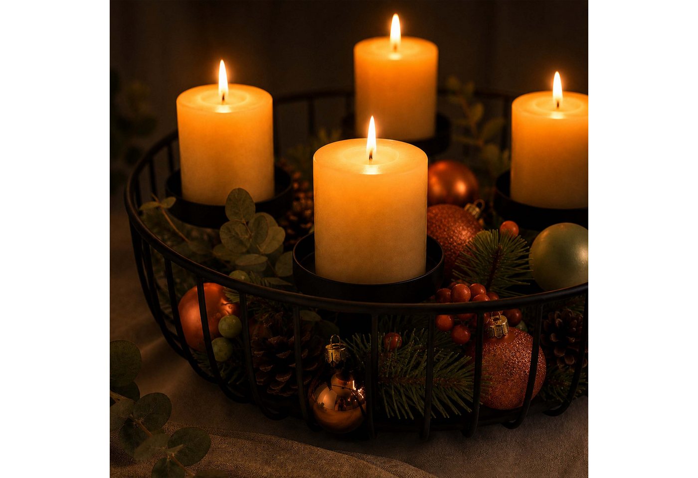 relaxdays Adventskranz Metallschale, schwarz – Bild 3 von 5