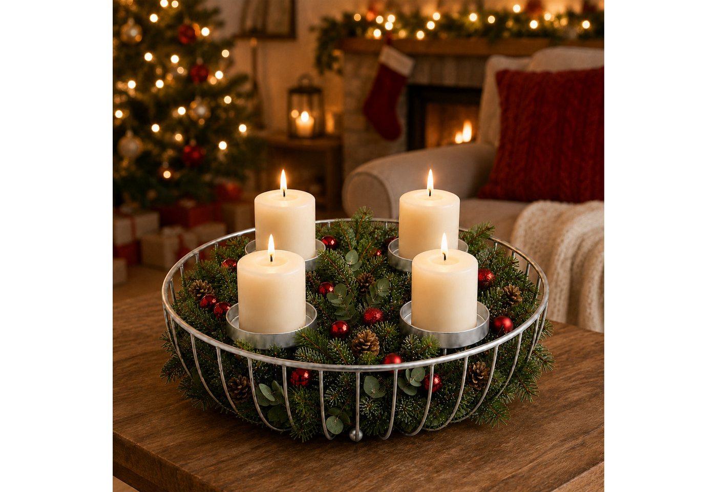 relaxdays Adventskranz Metallschale, silber – Bild 2 von 5
