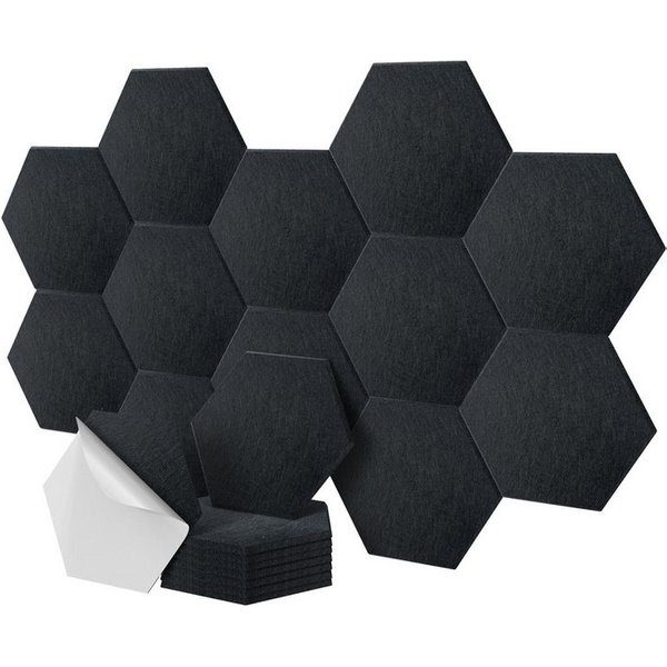 relaxdays Akustikplatte Hexagon Akustikplatten Set selbstklebend, (18-St), schwarz, 18 Stück