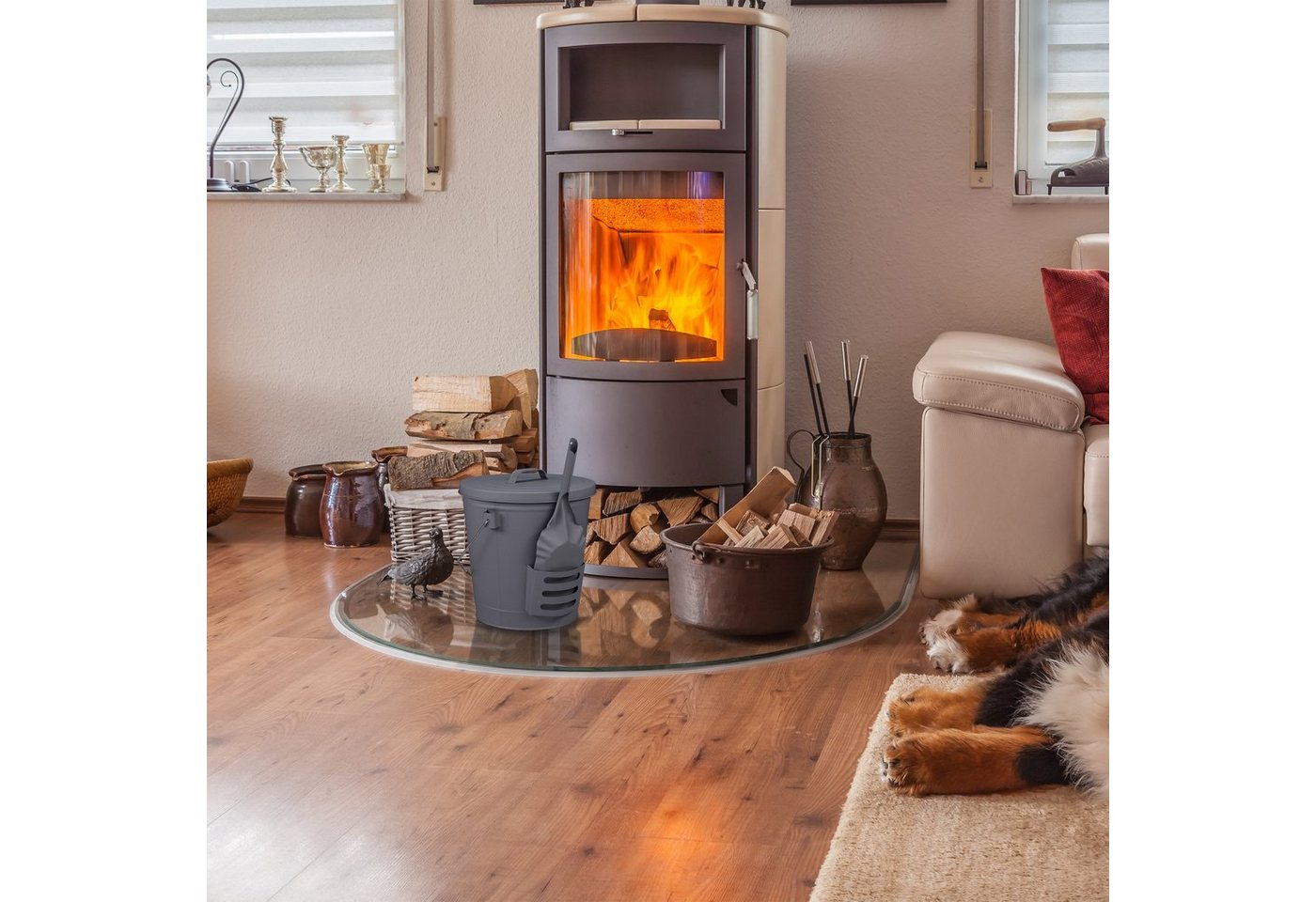 relaxdays Aschekasten Ascheeimer mit Deckel und Schaufel – Bild 2 von 5