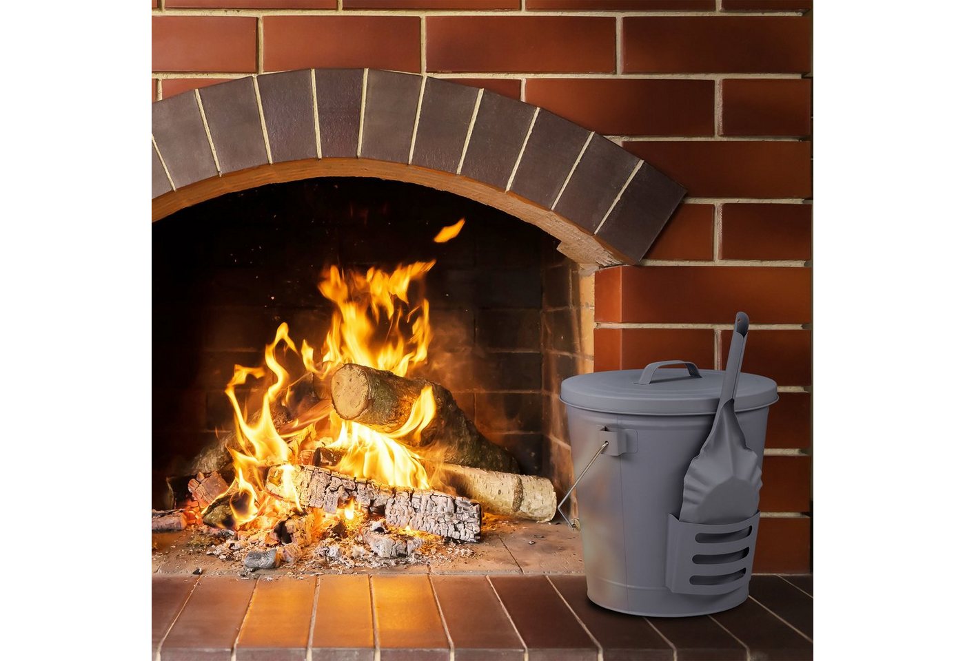 relaxdays Aschekasten Ascheeimer mit Deckel und Schaufel – Bild 3 von 5