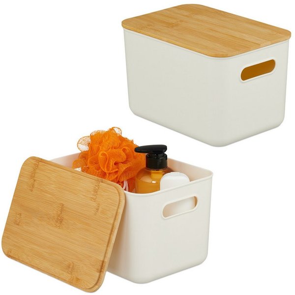 relaxdays Aufbewahrungsbox mit Deckel 2er Set (2 St), weiß