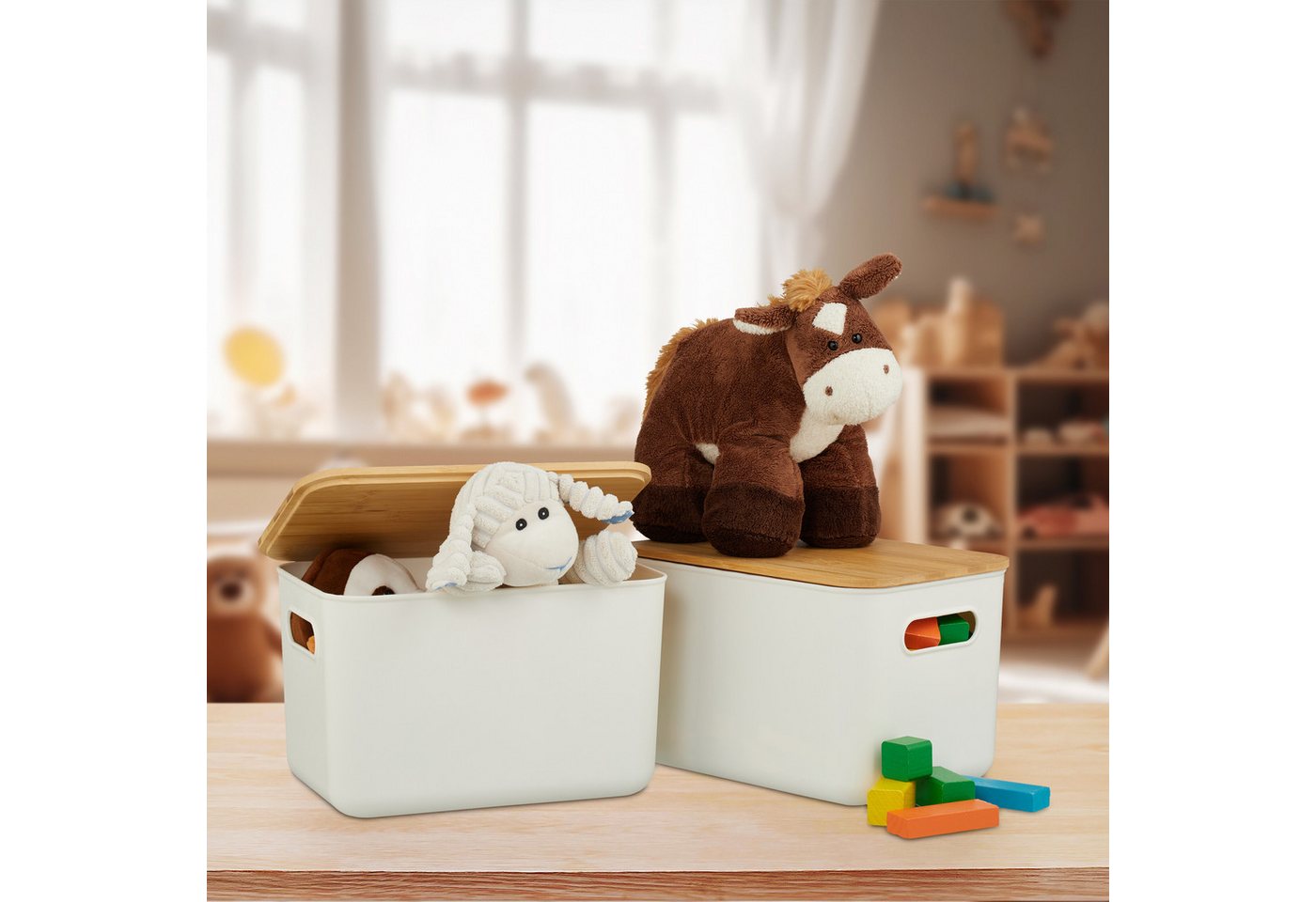 relaxdays Aufbewahrungsbox mit Deckel 2er Set (2 St), weiß – Bild 2 von 5
