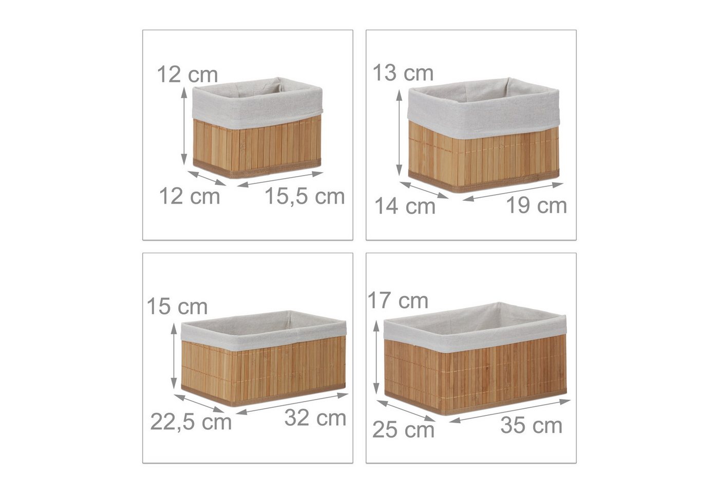 relaxdays Aufbewahrungskorb Bambus 6er Set (6 St), natur – Bild 4 von 5