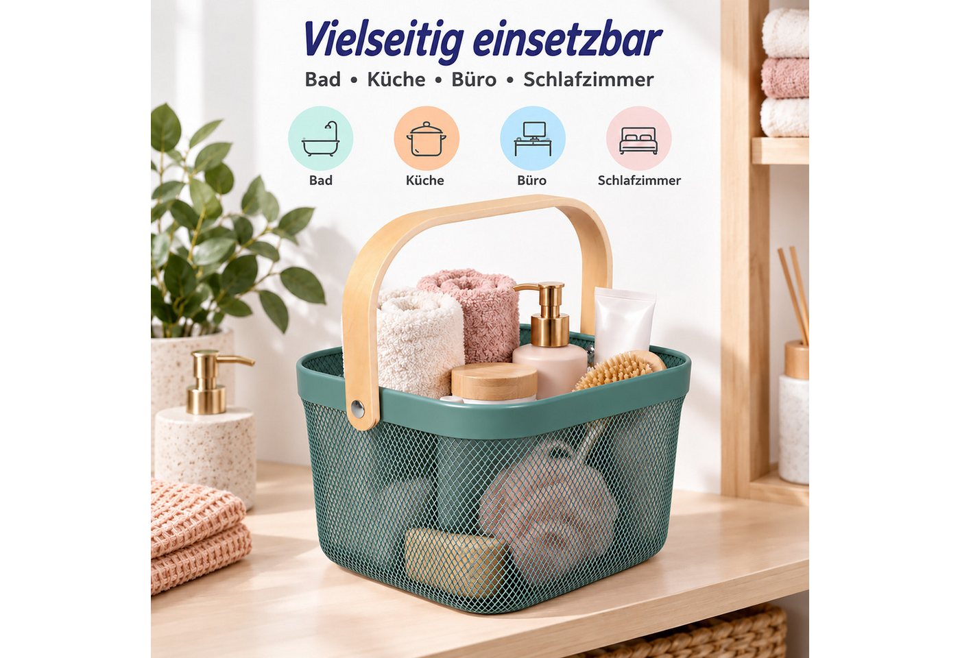 relaxdays Aufbewahrungskorb mit Griff (1 St), Mint – Bild 2 von 5