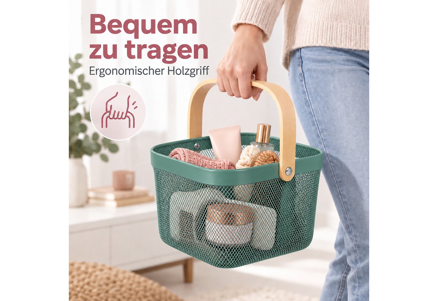 relaxdays Aufbewahrungskorb mit Griff (1 St), Mint – Bild 3 von 5