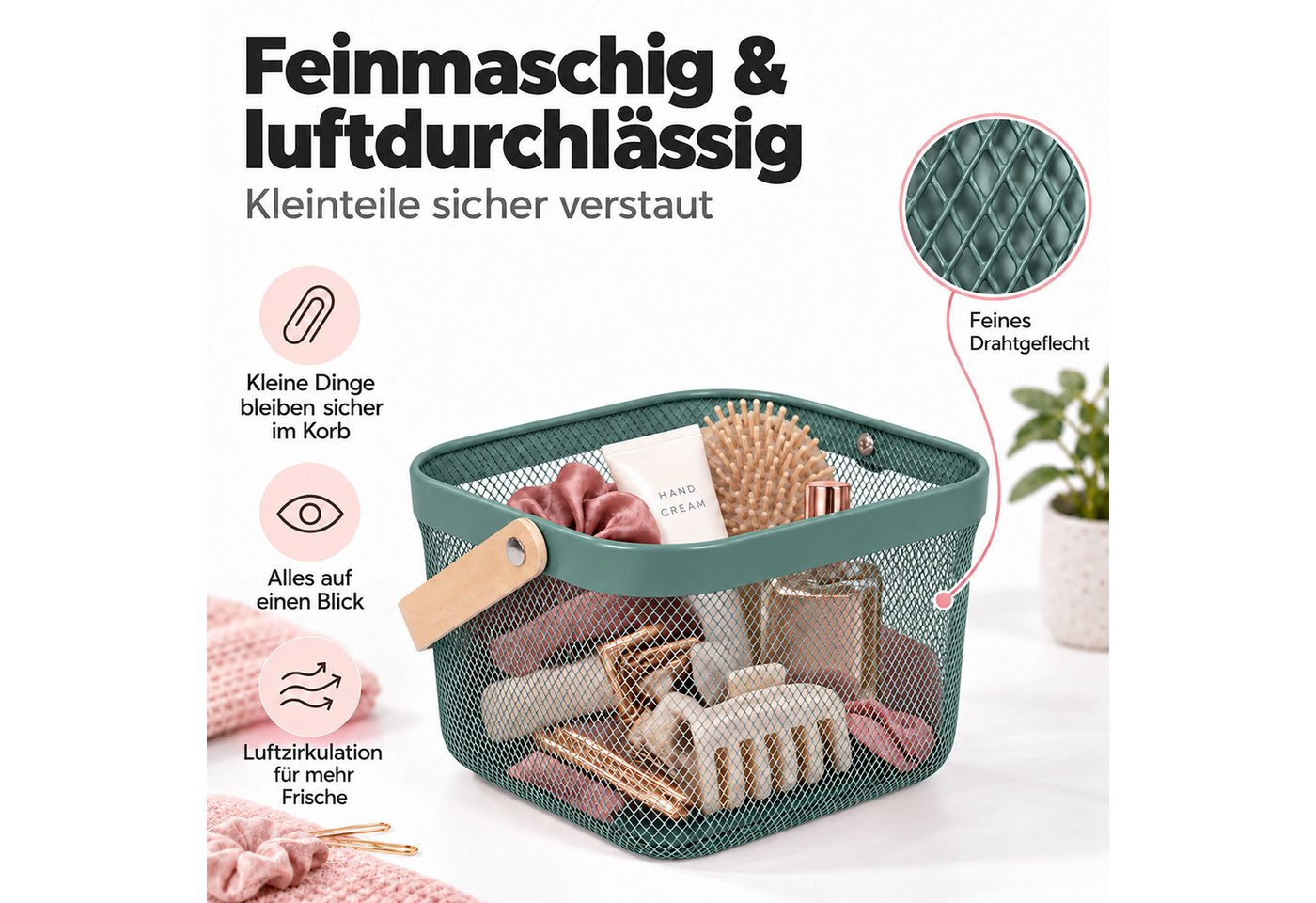 relaxdays Aufbewahrungskorb mit Griff (1 St), Mint – Bild 5 von 5