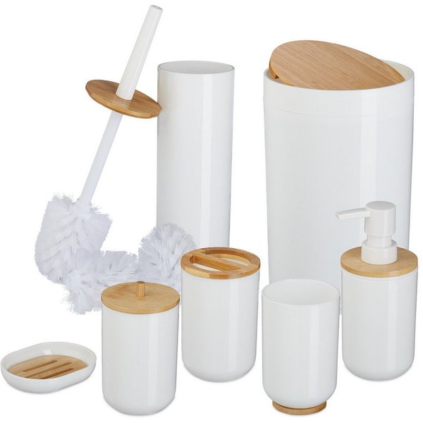 relaxdays Badaccessoire-Set 7-teiliges Badezimmer Set, 7 tlg., weiß
