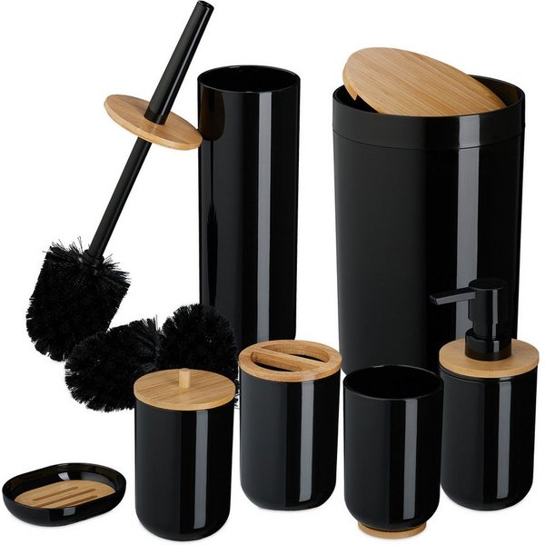 relaxdays Badaccessoire-Set 7-teiliges Badezimmer Set, 7 tlg., schwarz