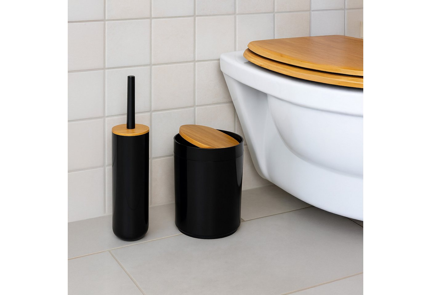 relaxdays Badaccessoire-Set 7-teiliges Badezimmer Set, 7 tlg., schwarz – Bild 3 von 5