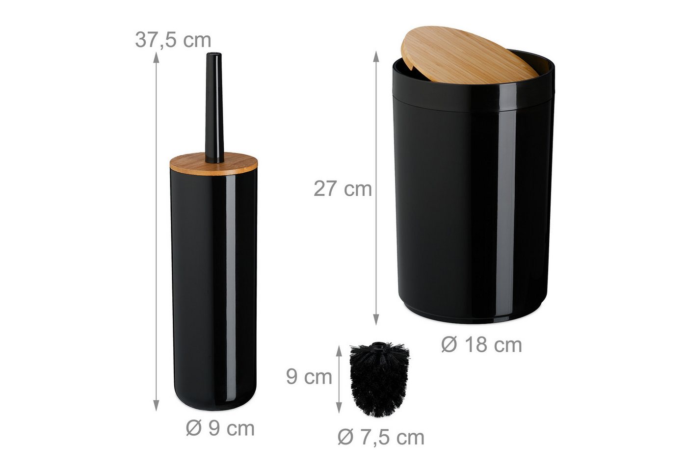 relaxdays Badaccessoire-Set 7-teiliges Badezimmer Set, 7 tlg., schwarz – Bild 4 von 5