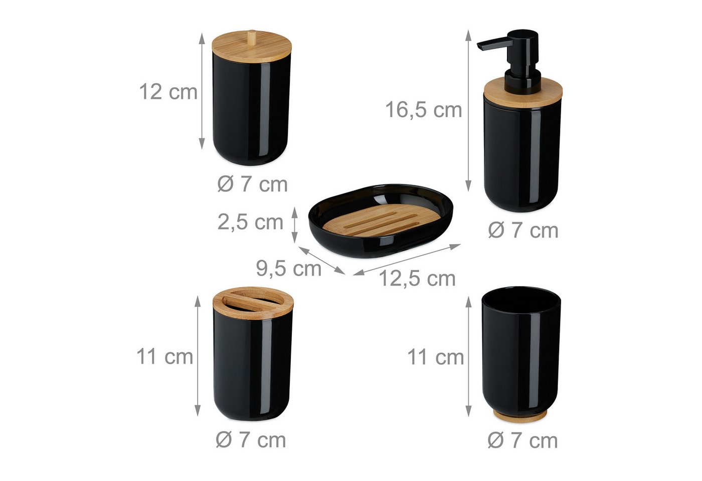 relaxdays Badaccessoire-Set 7-teiliges Badezimmer Set, 7 tlg., schwarz – Bild 5 von 5