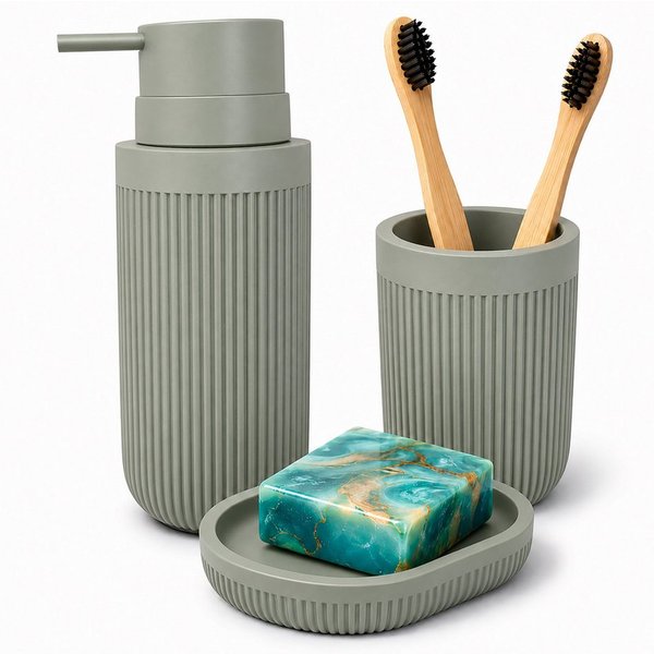 relaxdays Badaccessoire-Set Bad Accessoires 3-teilig, 3 tlg., Hellgrau