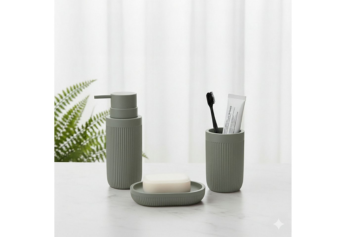relaxdays Badaccessoire-Set Bad Accessoires 3-teilig, 3 tlg., Hellgrau – Bild 3 von 5