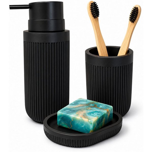 relaxdays Badaccessoire-Set Bad Accessoires 3-teilig, 3 tlg., schwarz