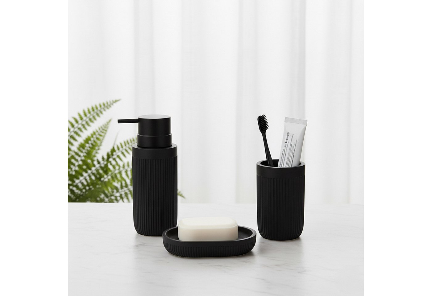 relaxdays Badaccessoire-Set Bad Accessoires 3-teilig, 3 tlg., schwarz – Bild 3 von 5