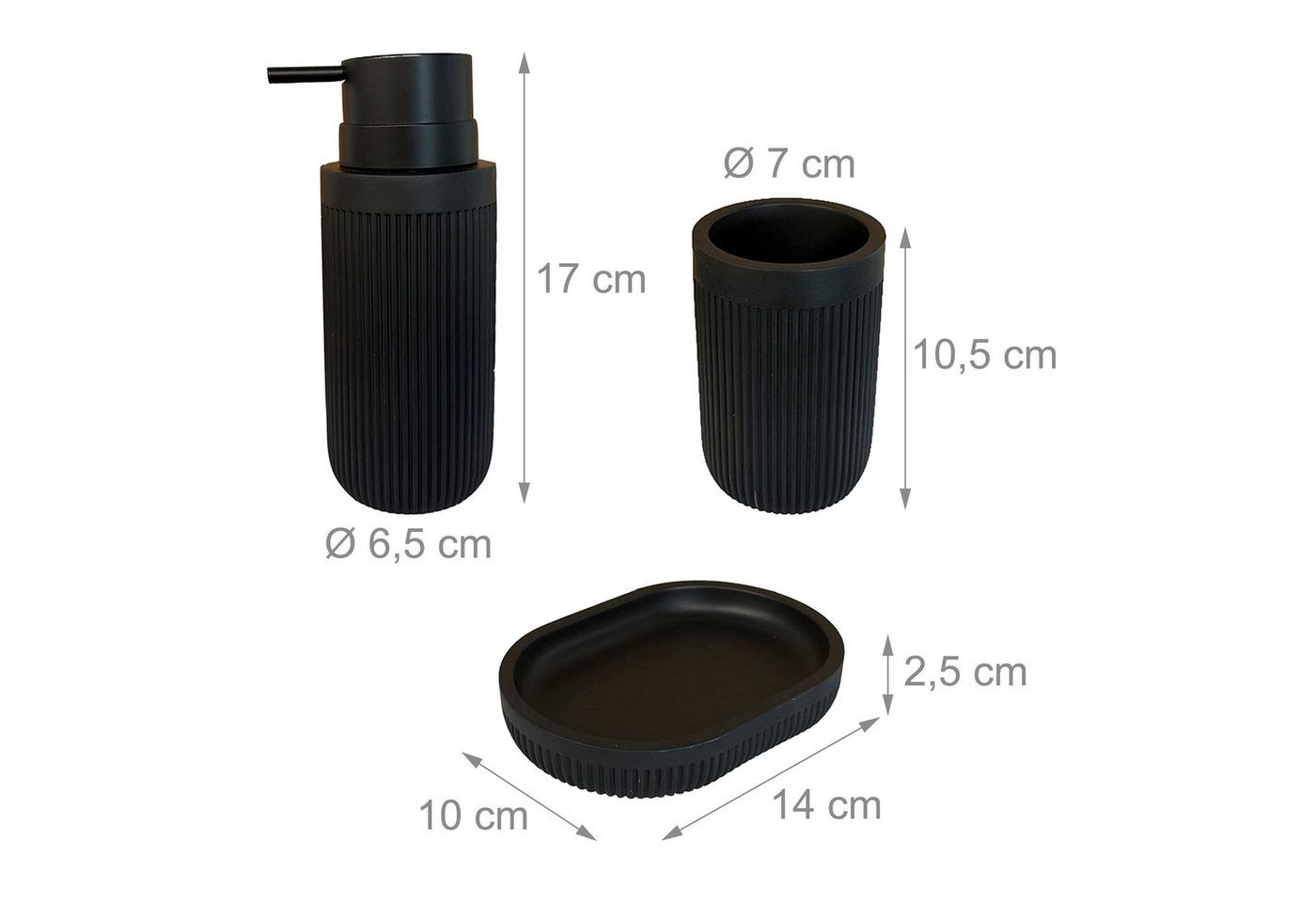 relaxdays Badaccessoire-Set Bad Accessoires 3-teilig, 3 tlg., schwarz – Bild 4 von 5