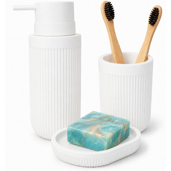 relaxdays Badaccessoire-Set Bad Accessoires 3-teilig, 3 tlg., weiß