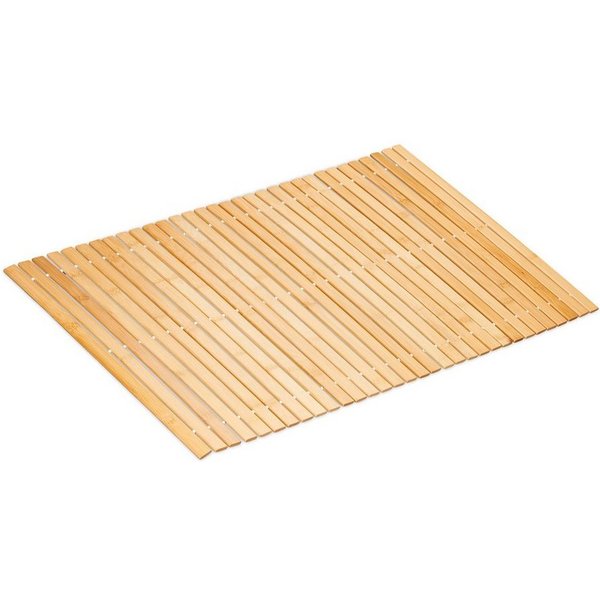 relaxdays Badematte Badvorleger aus Bambus 80x50 cm, Höhe 10 mm, Bambus, Rechteckig, Bambus-Duschvorleger