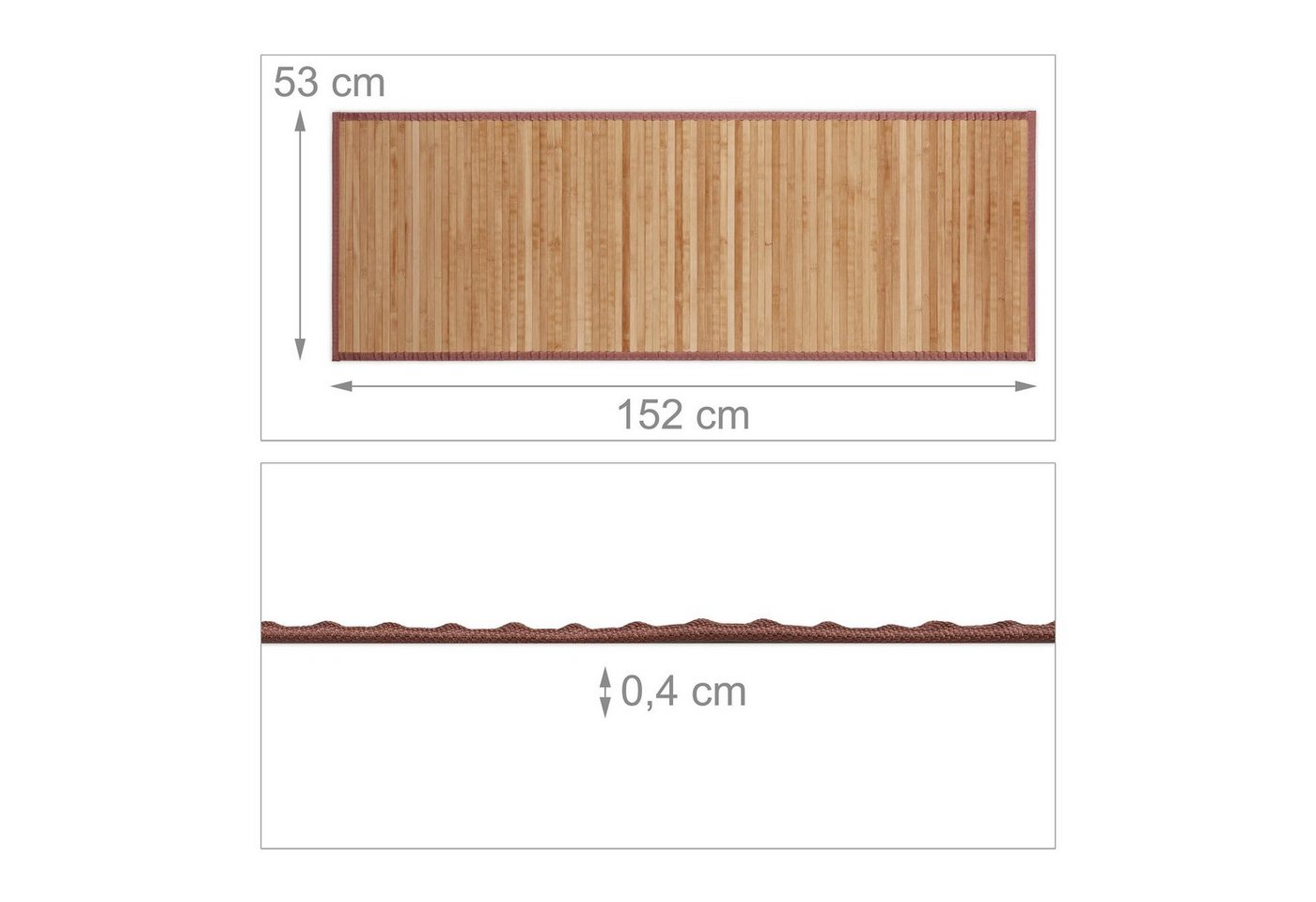 relaxdays Badematte Bambusmatte natur, Höhe 4 mm, Rutschhemmende Unterseite, Umlaufender Textilrand in Braun, Lieferumfang: 1x Fußmatte (ohne Deko), Rechteckig, – Bild 4 von 5