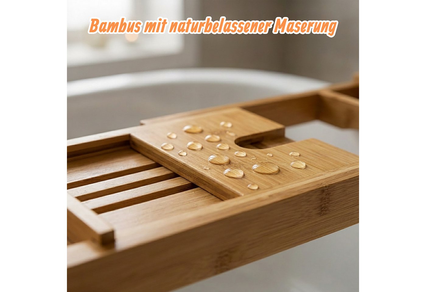 relaxdays Badewannenablage Bambus mit Buchstütze – Bild 3 von 5
