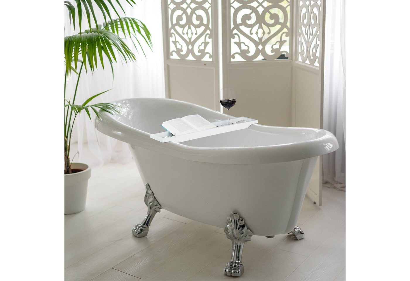 relaxdays Badewannenablage Bambus weiß lackiert – Bild 2 von 5
