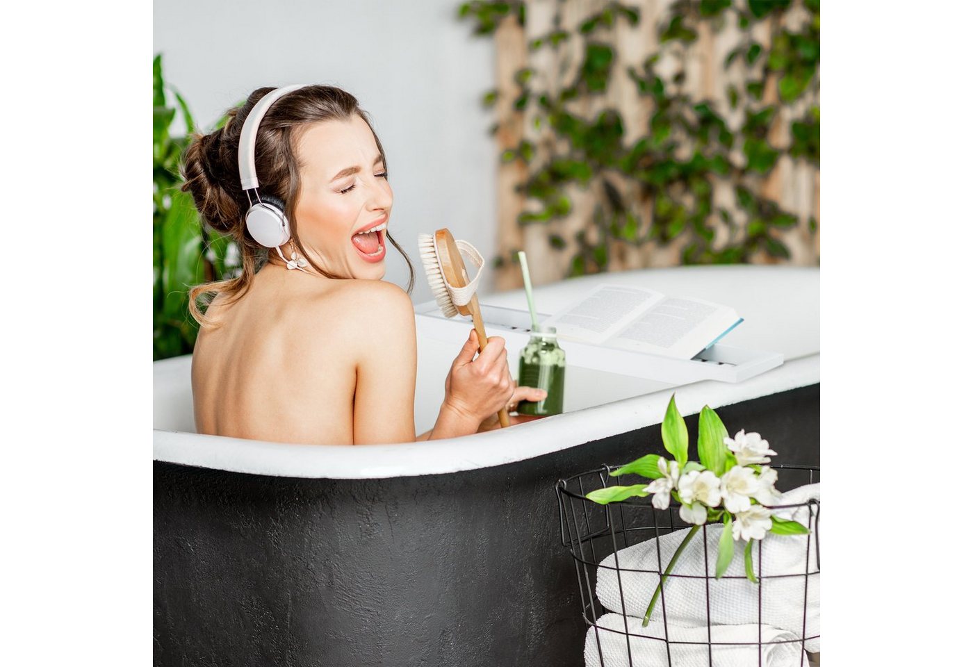relaxdays Badewannenablage Bambus weiß lackiert – Bild 5 von 5