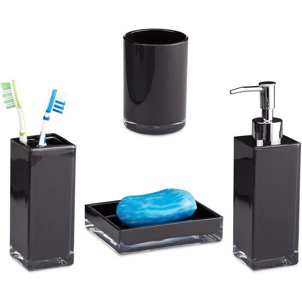 relaxdays Badezimmer-Set Badaccessoires Set 4-teilig, (4-St), schwarz