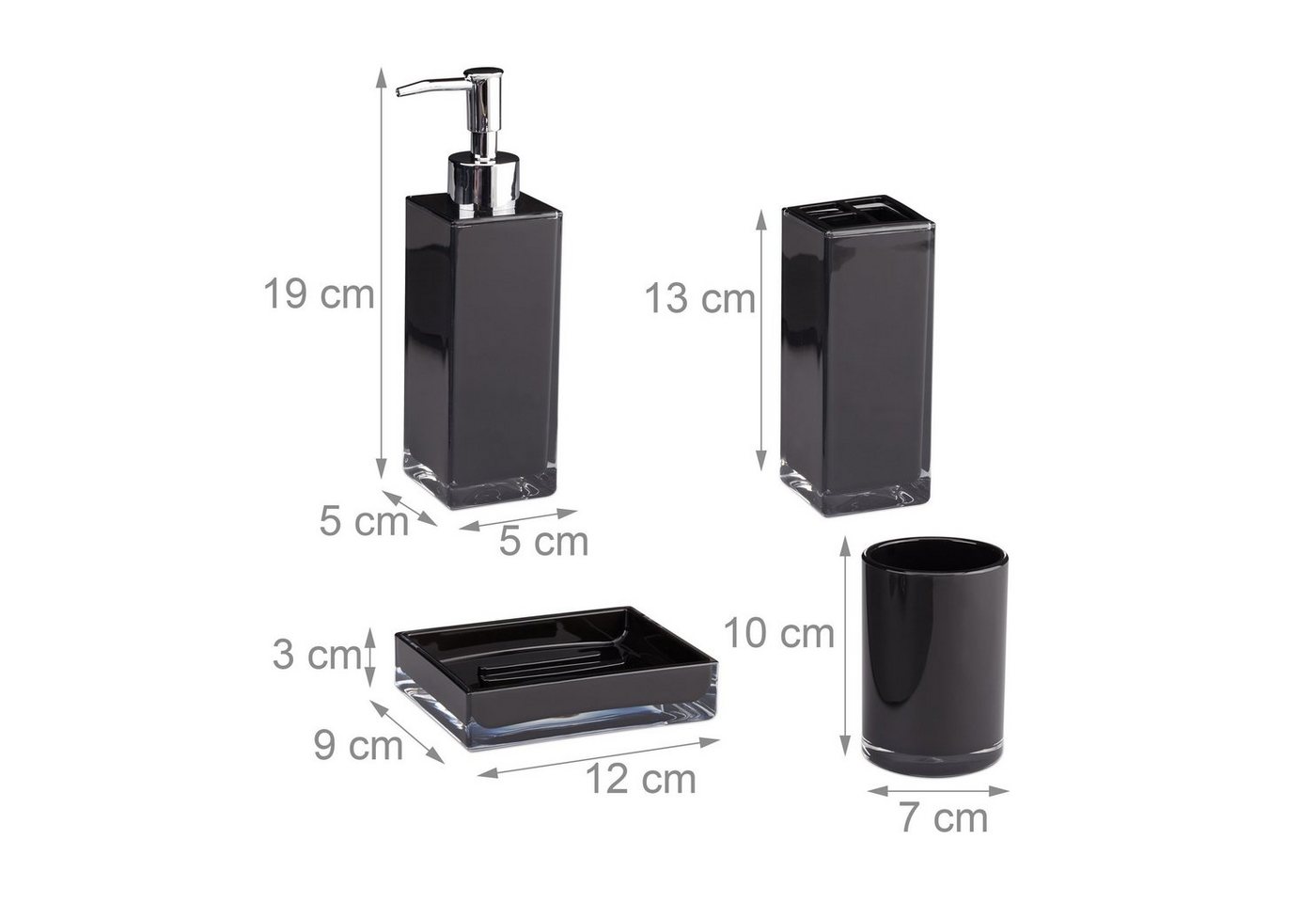 relaxdays Badezimmer-Set Badaccessoires Set 4-teilig, (4-St), schwarz – Bild 4 von 5