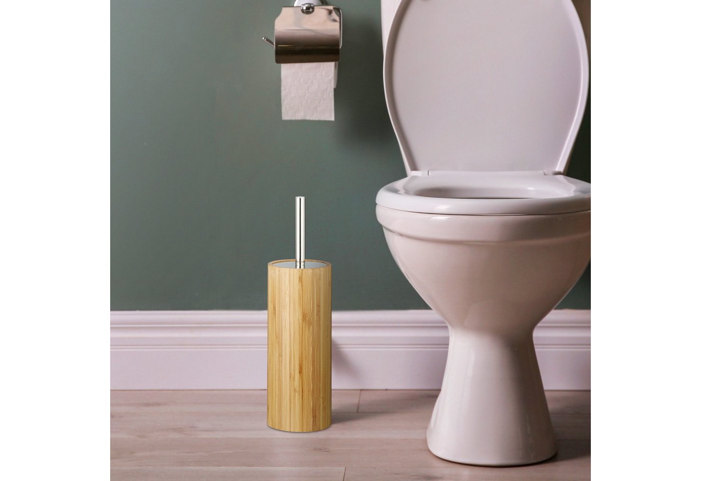 relaxdays Badezimmer-Set WC-Bürstenhalter Bambus, (2-St) – Bild 2 von 5
