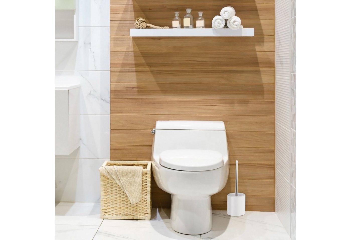 relaxdays Badezimmer-Set WC Garnitur Keramik, (2-St), weiß – Bild 2 von 5