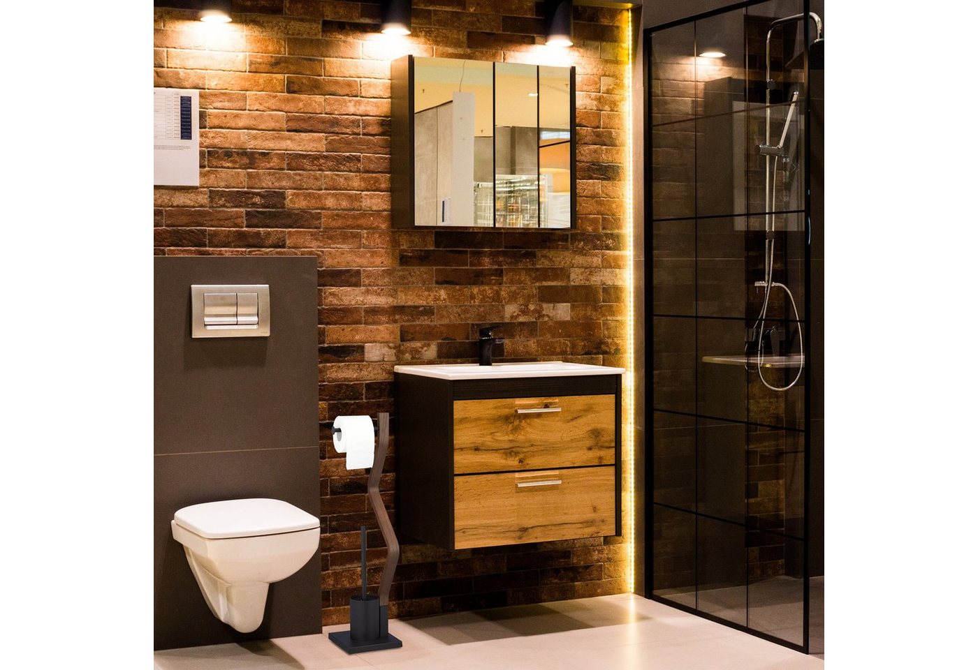 relaxdays Badezimmer-Set WC Garnitur stehend schwarz, (2-St) – Bild 2 von 5