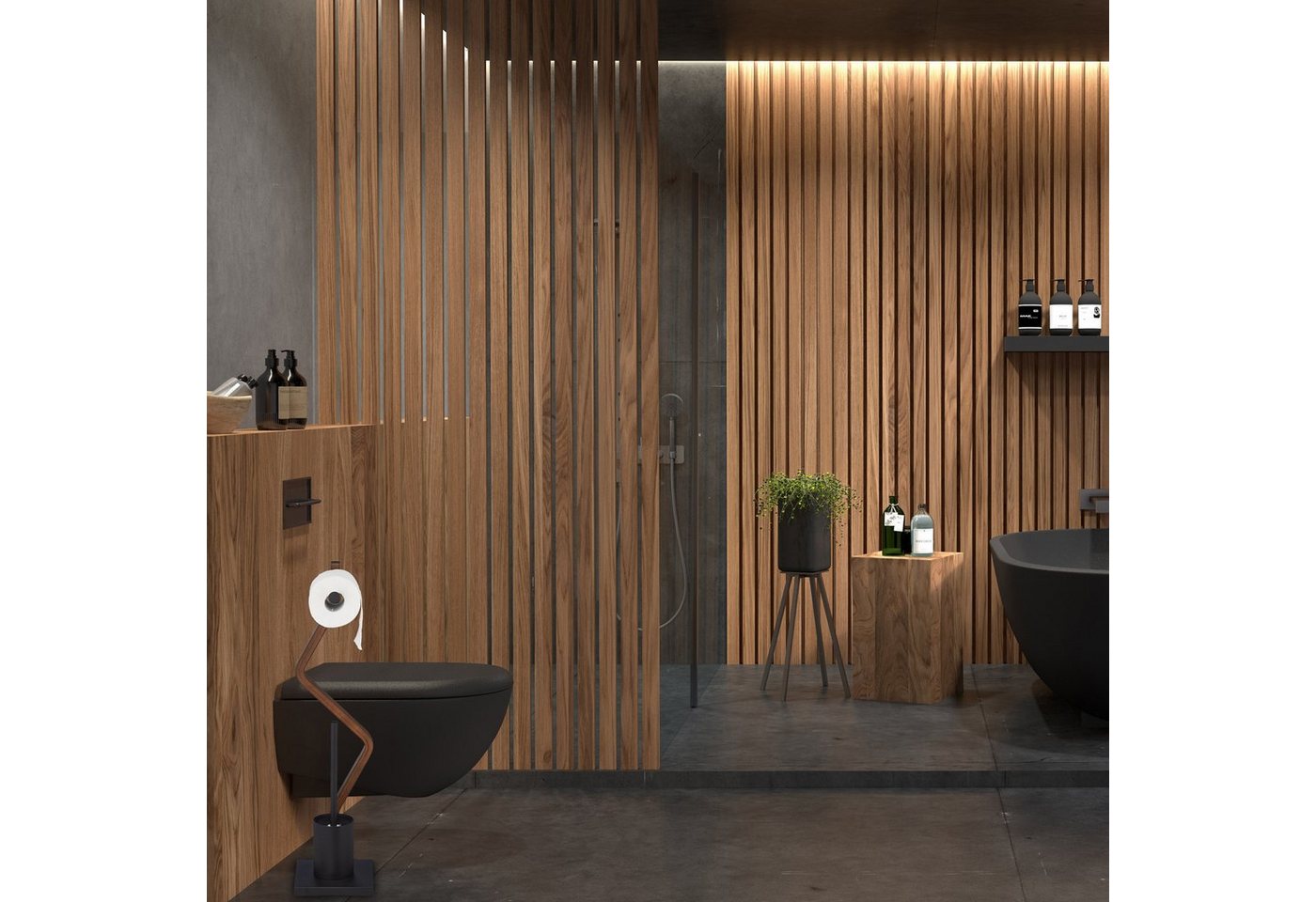 relaxdays Badezimmer-Set WC Garnitur stehend schwarz, (2-St) – Bild 3 von 5
