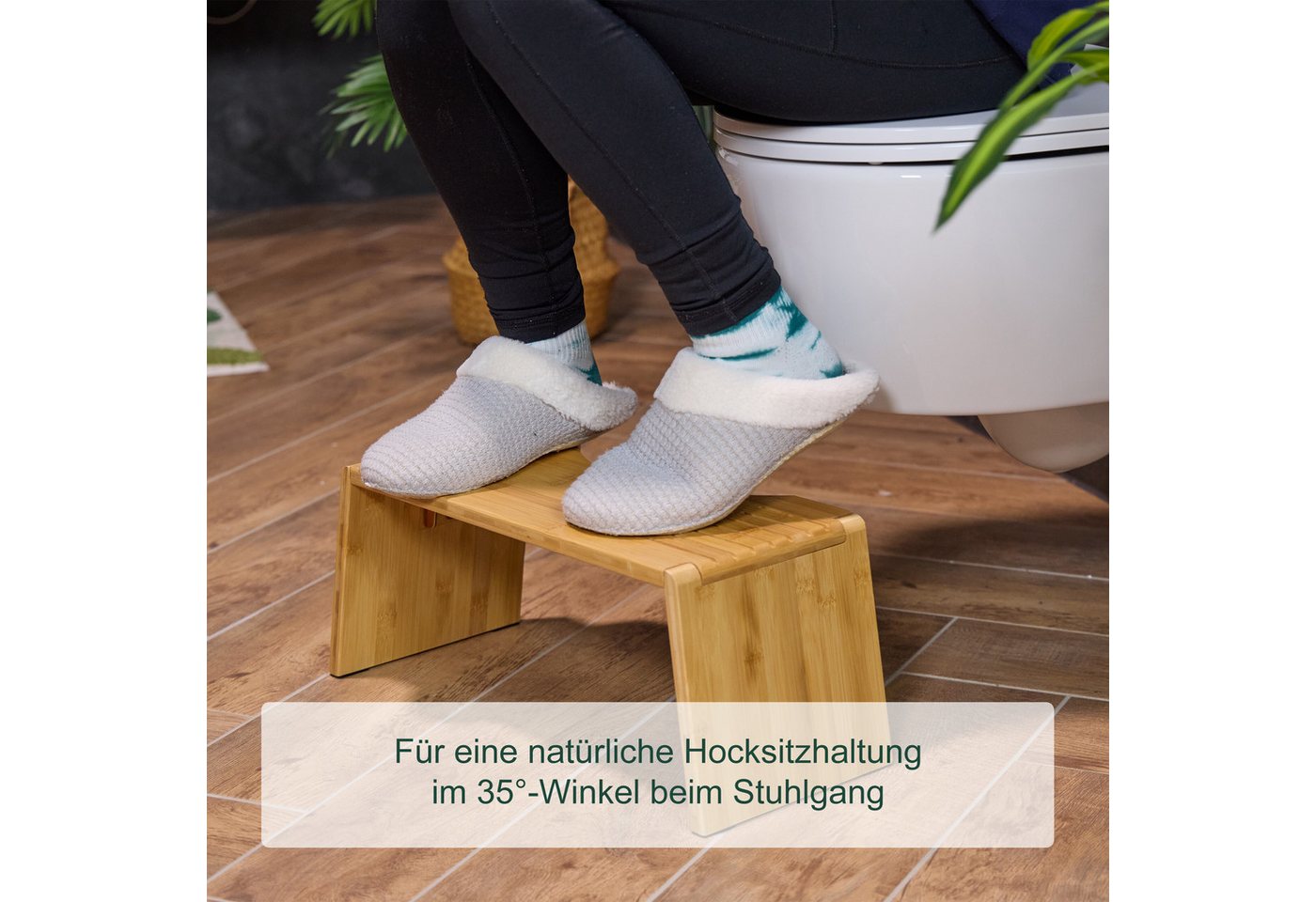 relaxdays Badhocker Klappbarer Toilettenhocker aus Bambus (1 St) – Bild 2 von 5