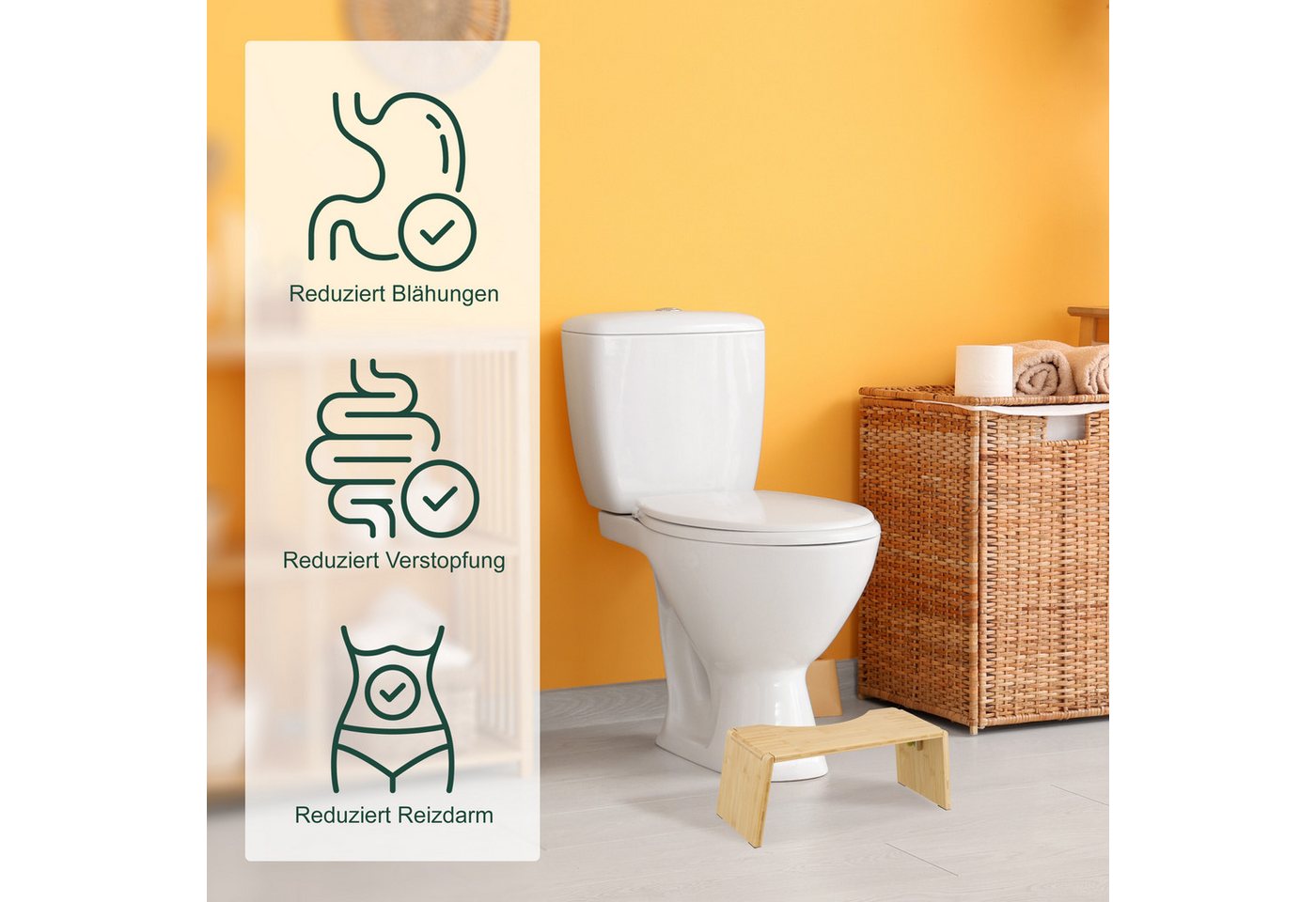relaxdays Badhocker Klappbarer Toilettenhocker aus Bambus (1 St) – Bild 3 von 5
