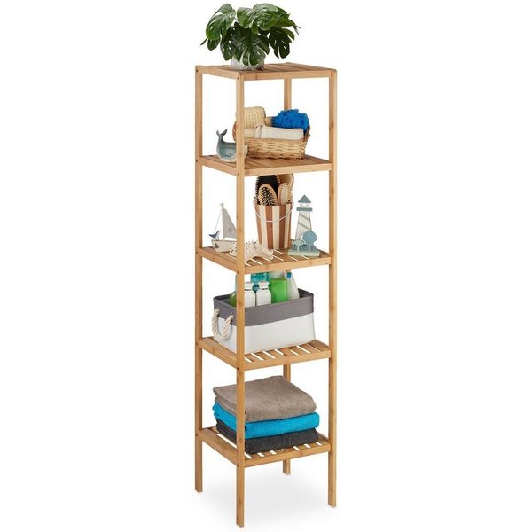 relaxdays Badmöbel-Set Badregal Bambus mit 5 Ablagen, (1-St)
