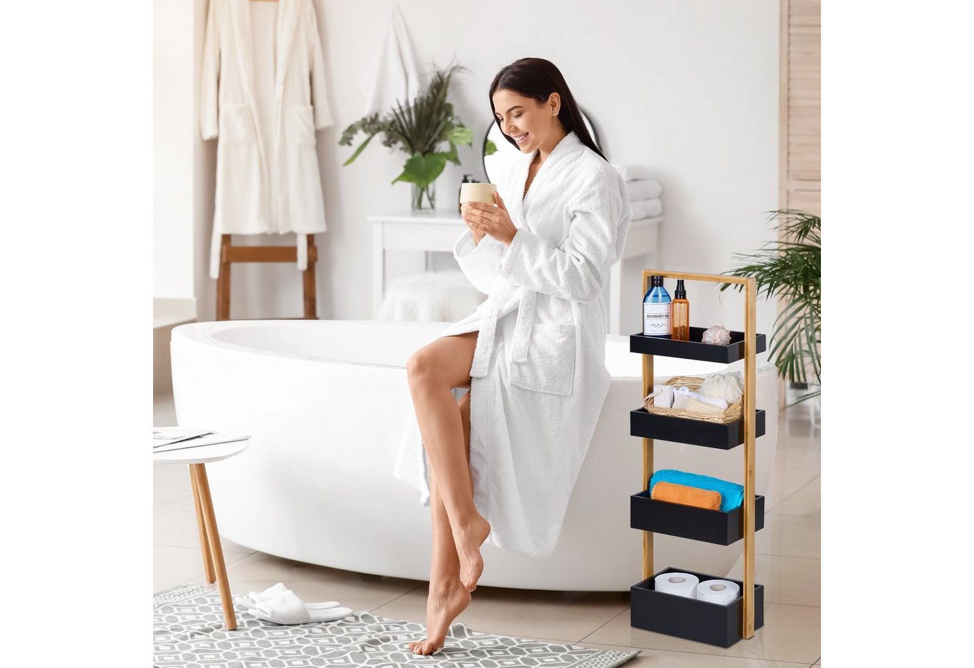 relaxdays Badregal Bambus 4 Ablagen, 4-tlg. – Bild 2 von 5