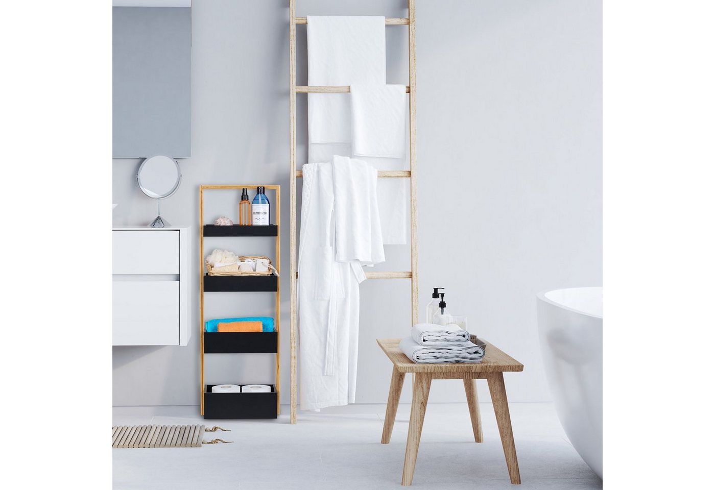 relaxdays Badregal Bambus 4 Ablagen, 4-tlg. – Bild 5 von 5