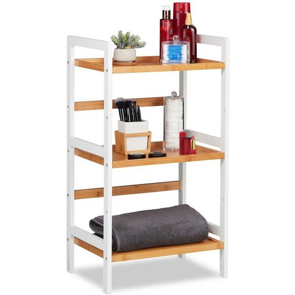 relaxdays Badregal Bambus weiß und natur, 1-tlg., 3