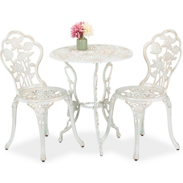 relaxdays Balkonset 3-teiliges Gartenmöbel Set, (3-tlg., 1 Tisch, 2 Stühle), Weiß-Bronze