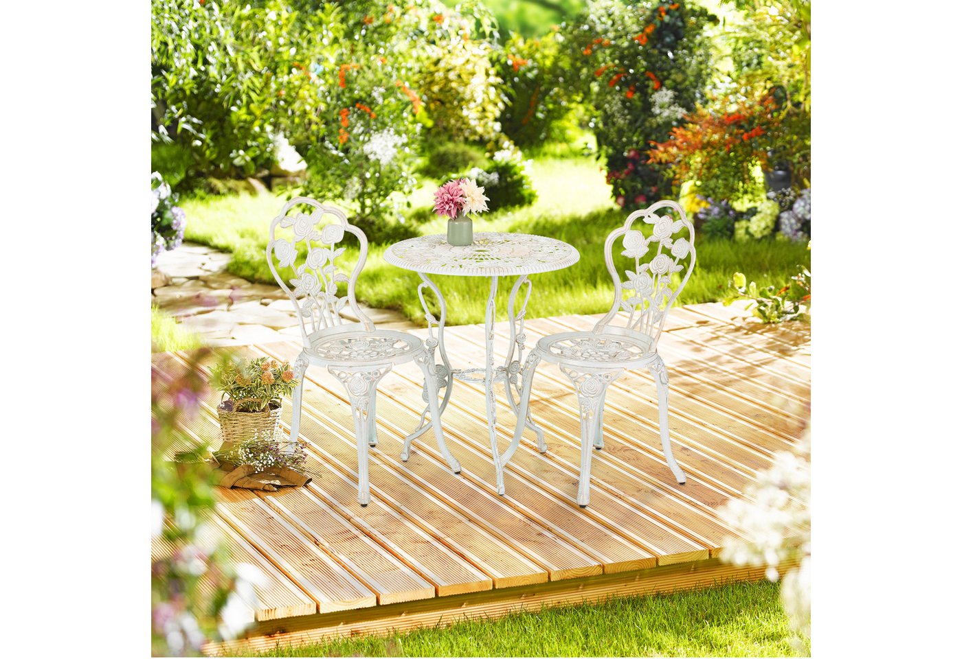relaxdays Balkonset 3-teiliges Gartenmöbel Set, (3-tlg., 1 Tisch, 2 Stühle), Weiß-Bronze – Bild 2 von 5