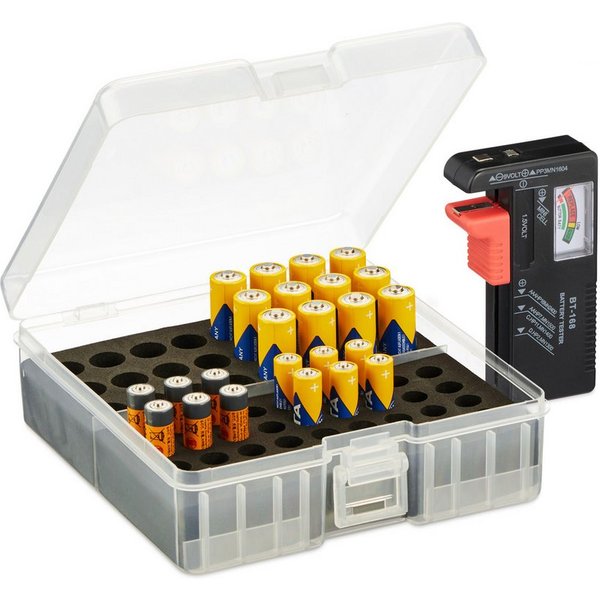relaxdays Batteriebox mit Tester (2 St)