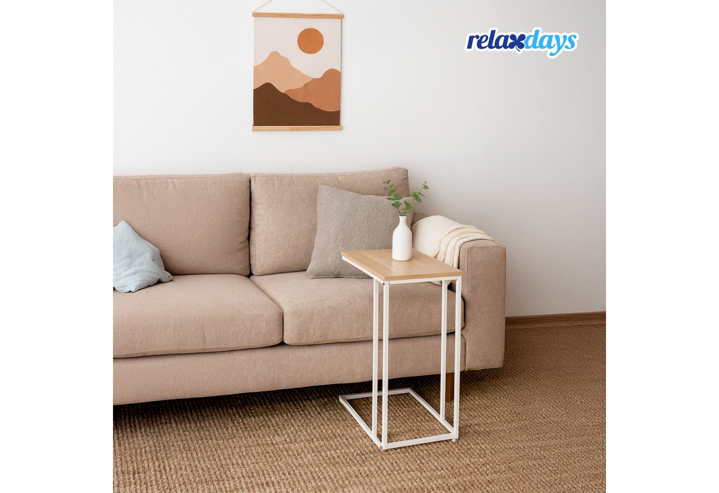 relaxdays Beistelltisch in C-Form (1-St), Weiss-braun – Bild 2 von 5