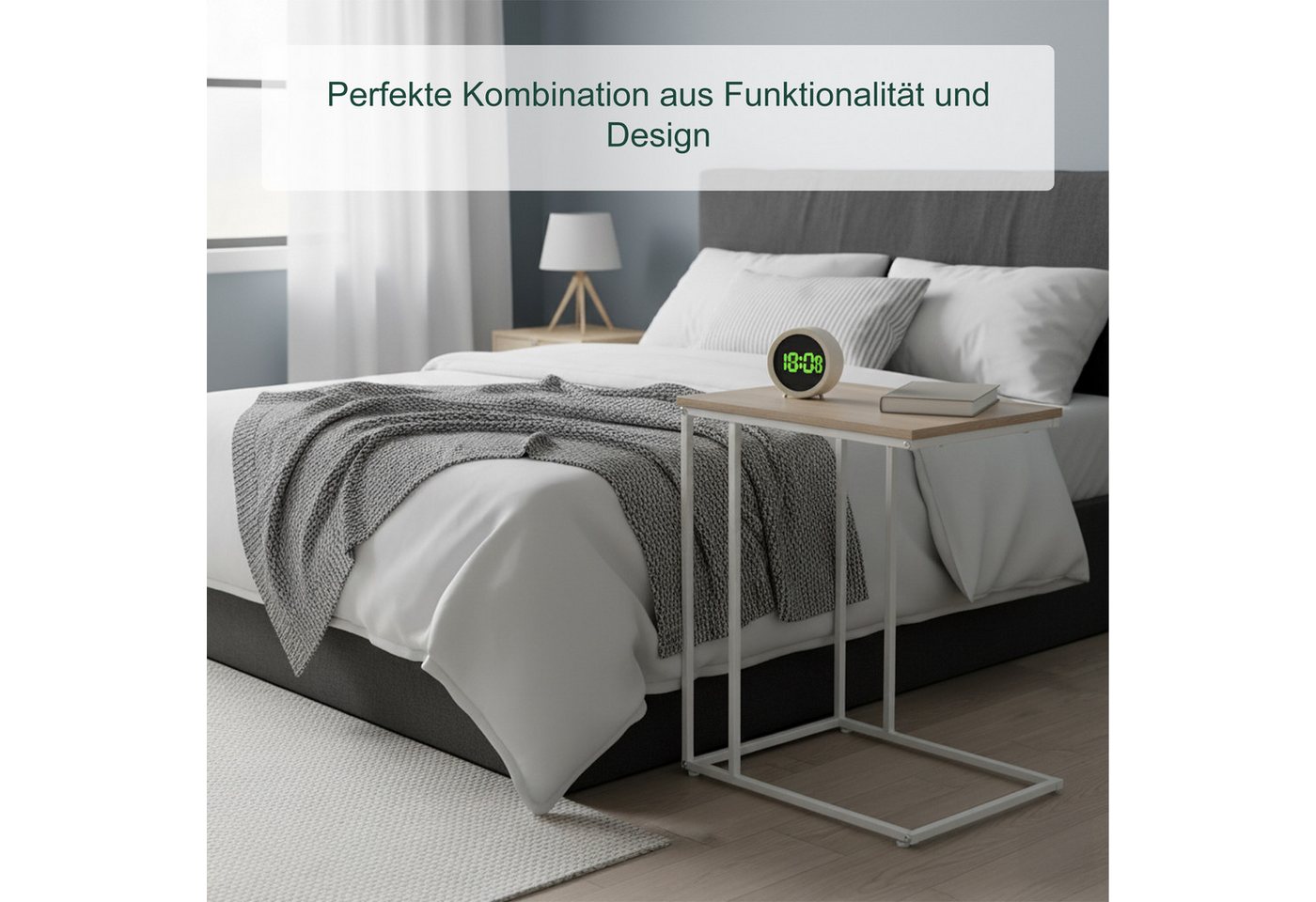 relaxdays Beistelltisch in C-Form (1-St), Weiss-braun – Bild 3 von 5